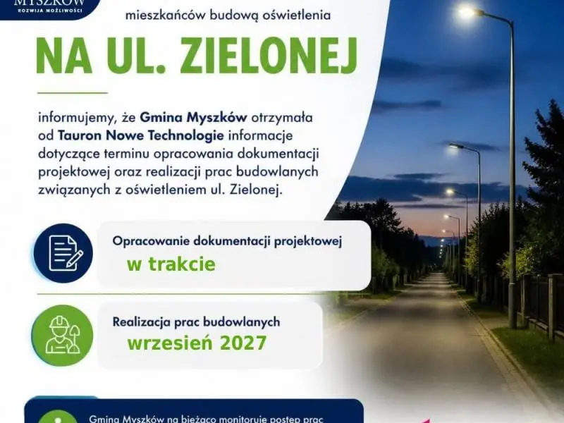 Budowa oświetlenia na ul. Zielonej - nowa informacja dla mieszkańców